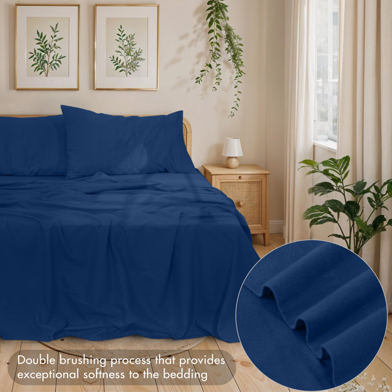 RUVANTI 100% Cotton Flannel Sheets Split King Size - 5 Piece Warm, Soft & Breathable, Deep Pocket, Double Brushed Cozy All Season Bedding Set, Dark Blue
