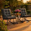 Ensemble de chaises berçantes d'extérieur pour 2 personnes avec coussins gris moelleux épais, chaises berçantes de patio moderne en métal noir avec plateau en verre