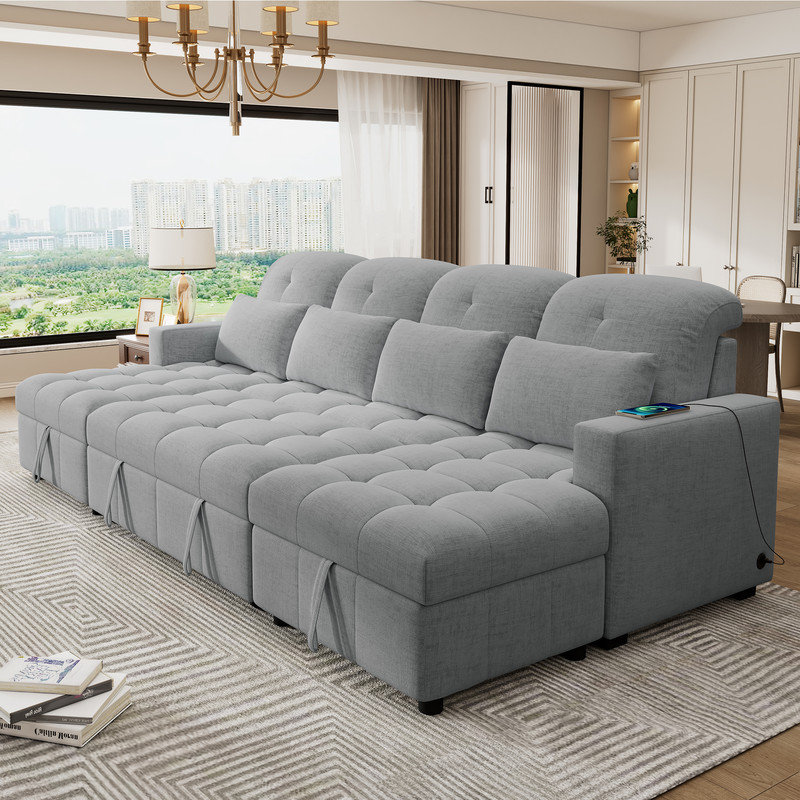 3-Piece 110.2'' Upholstered Chenille U-Shape Sectional, Gray Chenille