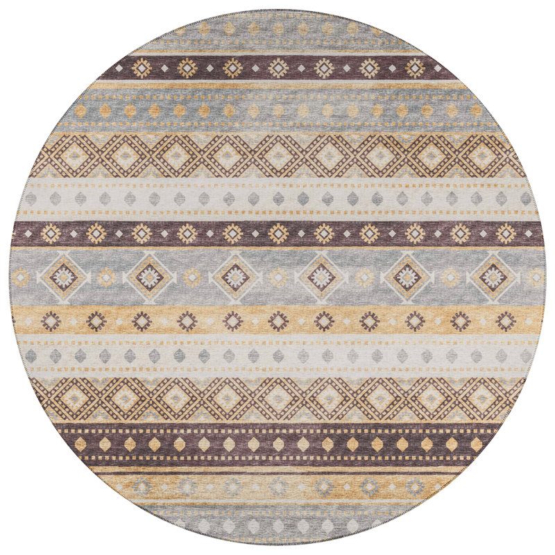 Tapis doré / blanc / bleu Anazagene Southwestern, Rond 8 pi