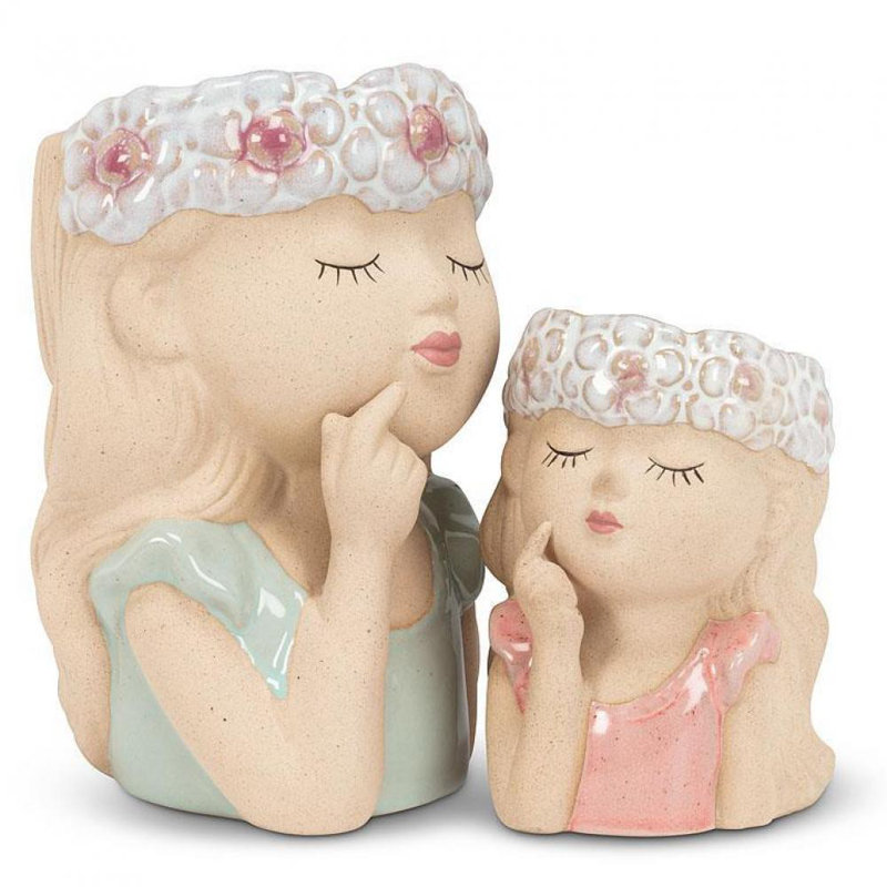 Cache-pot en céramique Braesyn, Bleu / Naturel, H 6 po x l 4 po x P 4 po