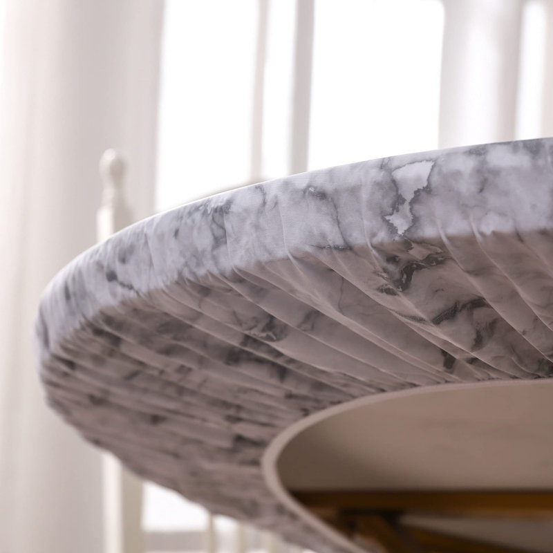 Round Vinyl Fitted Tablecloth With Flannel Backing Elastic Edge Design Table Cover Waterproof Oil-Proof PVC Table Cloth Stain-Resistant Best For 45"-56" Round