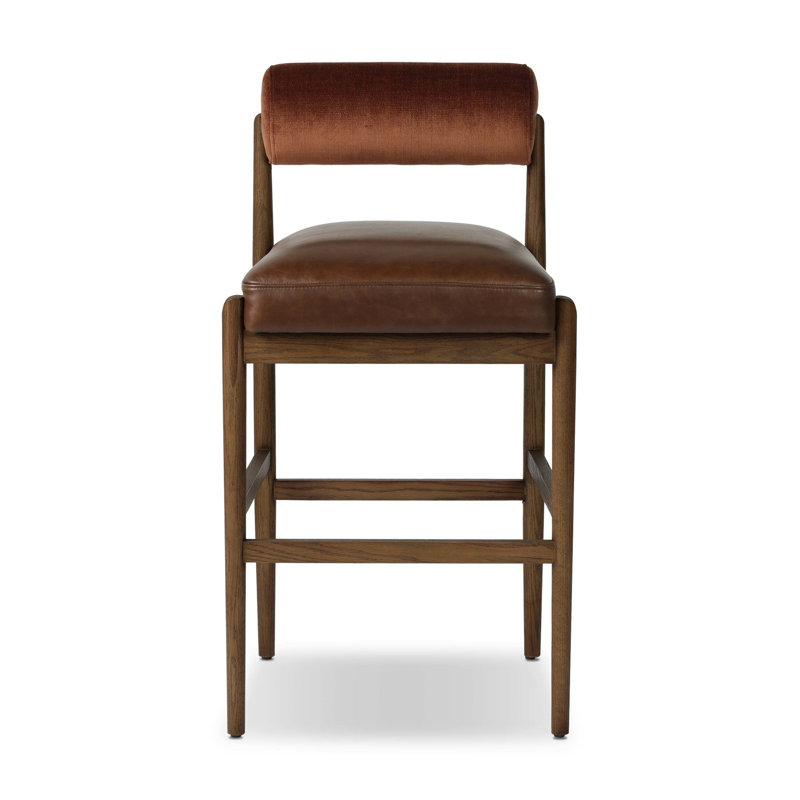 Tabouret de comptoir rembourré Abella avec structure en bois massif, Tabouret de bar (siège d'une hauteur de 31 po)