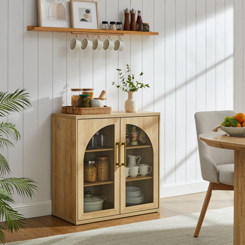 Buffet l 32 po avec tablettes réglables et portes en verre, Chêne