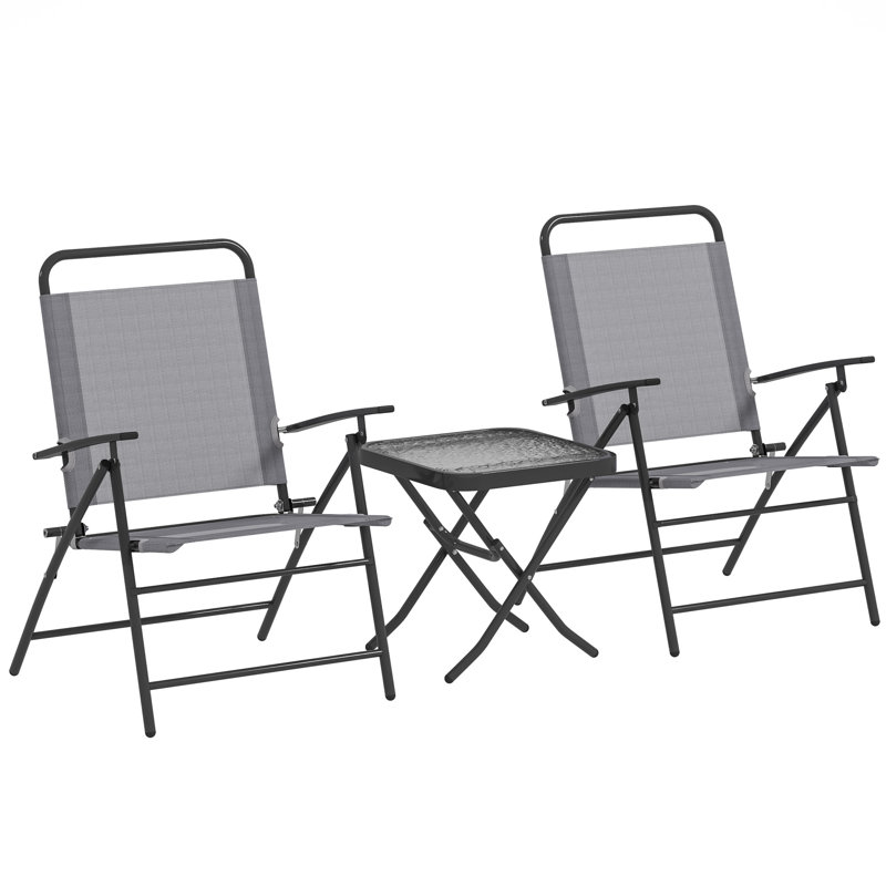 Folding Bistro Set with Adjustable Back, Small Patio Set, Grey