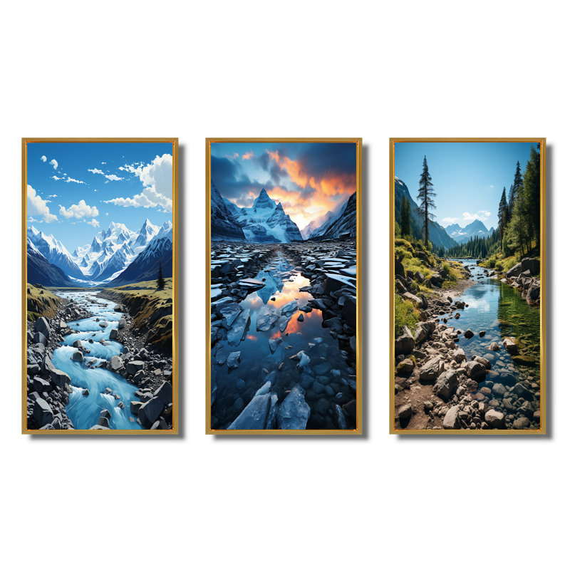 «Canada Kluane National Park», 3 pièces, H 32 po x l 48 po, Encadrement doré