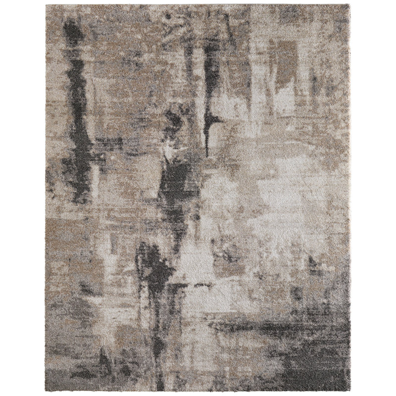 Alexzander Modern Abstract Tan Area Rug, Rectangle 5' x 7'6"