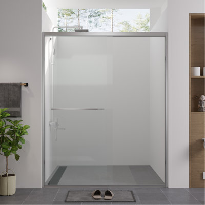 74" Tall Aluminum Sliding Shower Door With Reversible Installation, Stainless Steel Handle, Waterproof And Safe In Bathroom 56 - 60"x74" Frame Double Hardware, Rust
