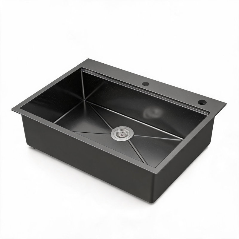 Évier de cuisine à encastrer à cuve en acier inoxydable noir de 91,4 cm x 55,9 cm (36 po x 22 po), avec planche à découper, passoire et grille.