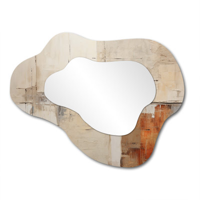 Doron Abstract Beige Brown Road Collage - Abstract Collages Irregular Shape Mirror, Beige Asymmetrical Decorative Wall Mirror, Printed Metal Art