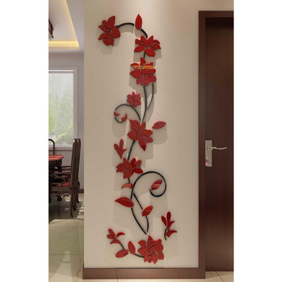 3D Rattan Flower Wall Mural Decal – Natural Tone – Decorative Stickers For Living Room & Bedroom, Sofa Or TV Backdrop
