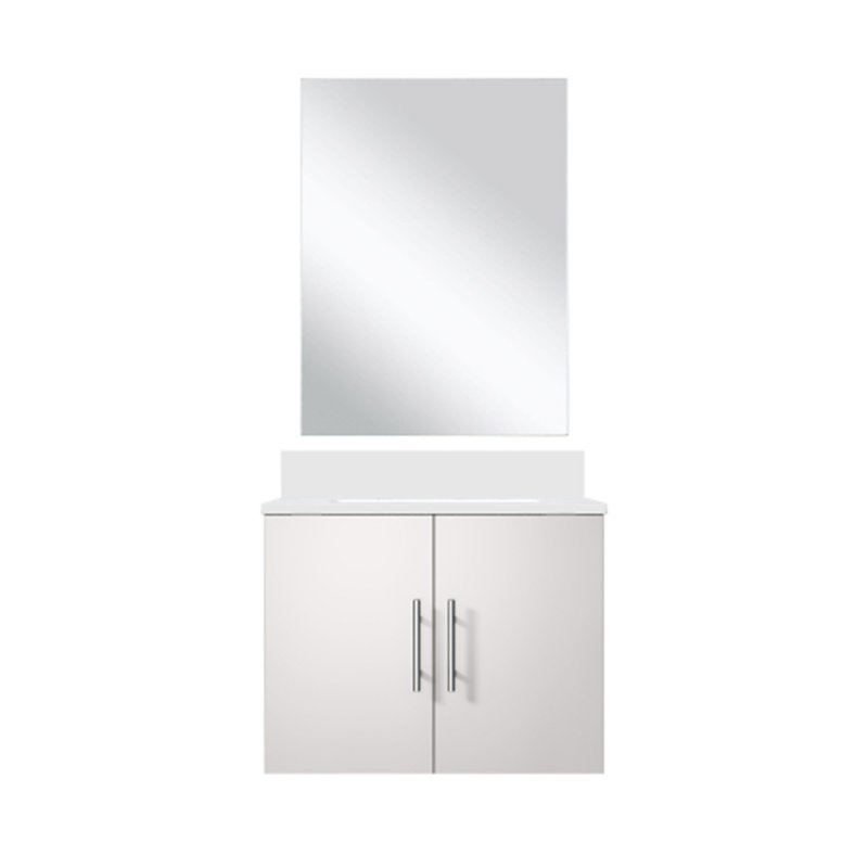 Meuble-lavabo simple.  Comptoir et miroir en marbre de culture, Blanc brillant