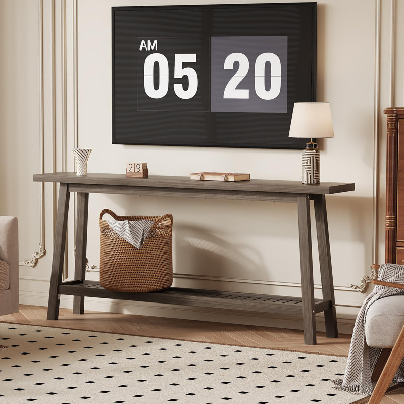 70.9" Extra Long Console Table, 2-Tier Narrow Sofa Table Behind Couch, Industrial Farmhouse Entryway Table, Gray