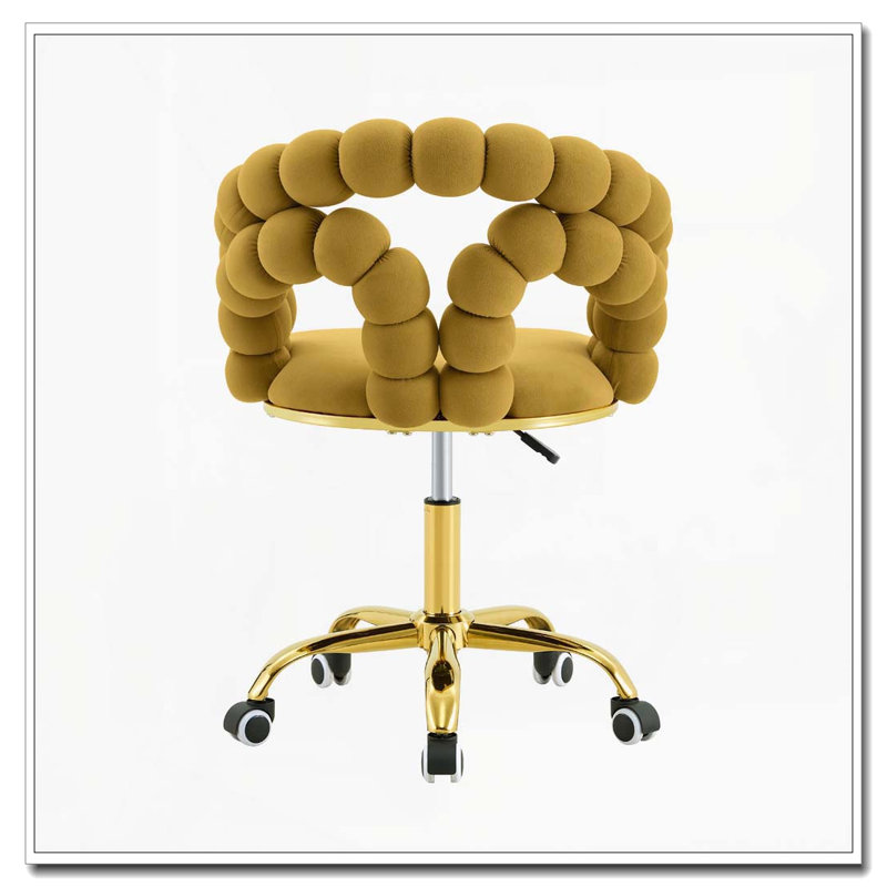 Chaise de bureau pivotante moderne en velours avec dossier à bulles, chaise de bureau roulante pour bureau, Jaune