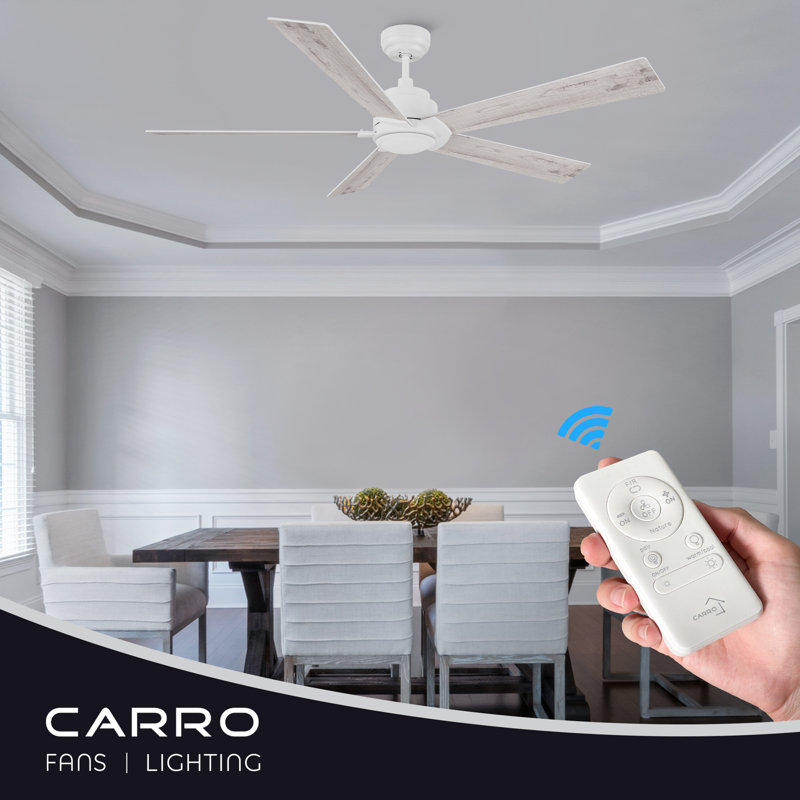 60-Inch DC Motor Ceiling Fan with Remote, without Light, Reversible: White/Light Wooden