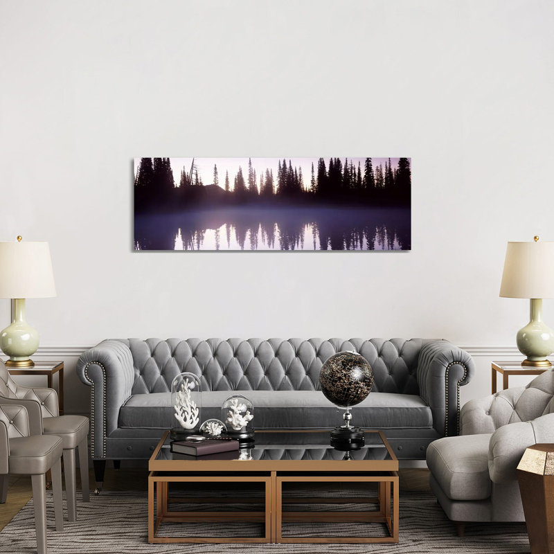 Reflection Of Trees In A Lake, Mt Rainier, Pierce County, Washington State, USA - Wrapped Canvas Panoramic Print