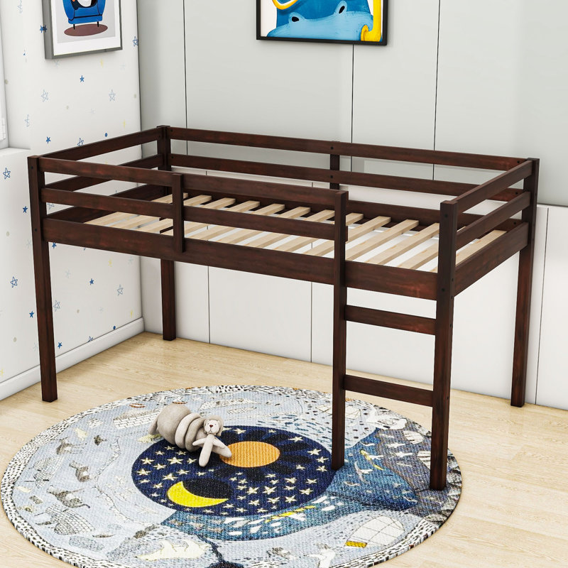 Kaisei Twin Wooden Loft Bed With Ladder, Espresso