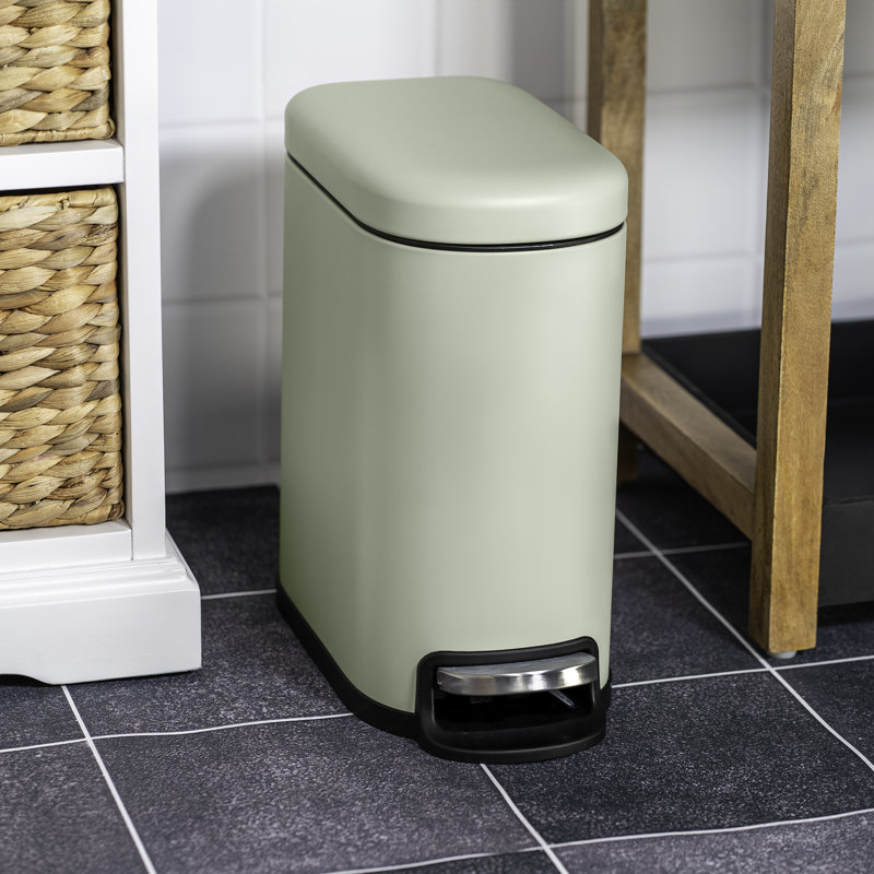 Acento Linea 1.3 Gallon Slim Rectangular Step Trash Can with Soft Close Lid, Removable Inner Bucket and Foot Pedal, Sage Green