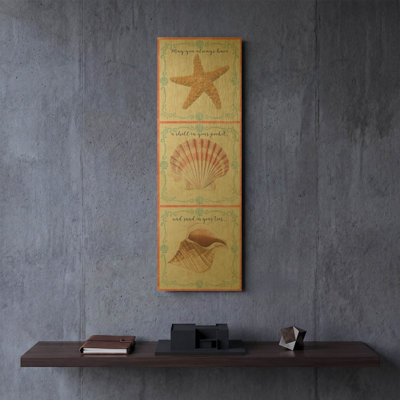 'Sea Shells D' By Jean Plout Gold Metal Wall Art, 12" x 36"
