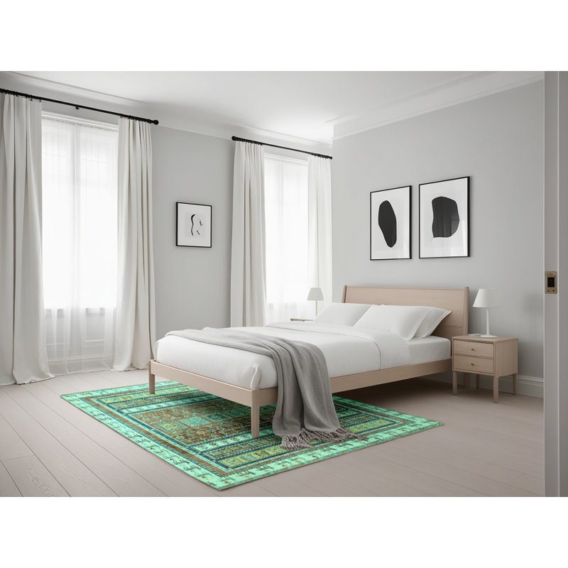 Tapis abstrait bleu / vert / brun Delenn, Rectangle 5 pi x 7 pi