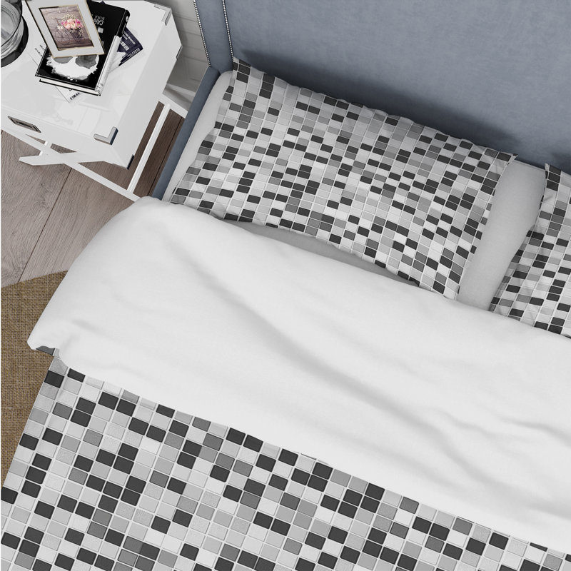 Ensemble de housse de couette gris et noir Midcentury Mosaic Tiles II - Midcentury