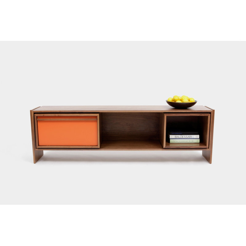 Low Units Walnut Recessed Wall Shelf with Drawer, Orange/Walnut, 22" H x 75.5" W x  16" D