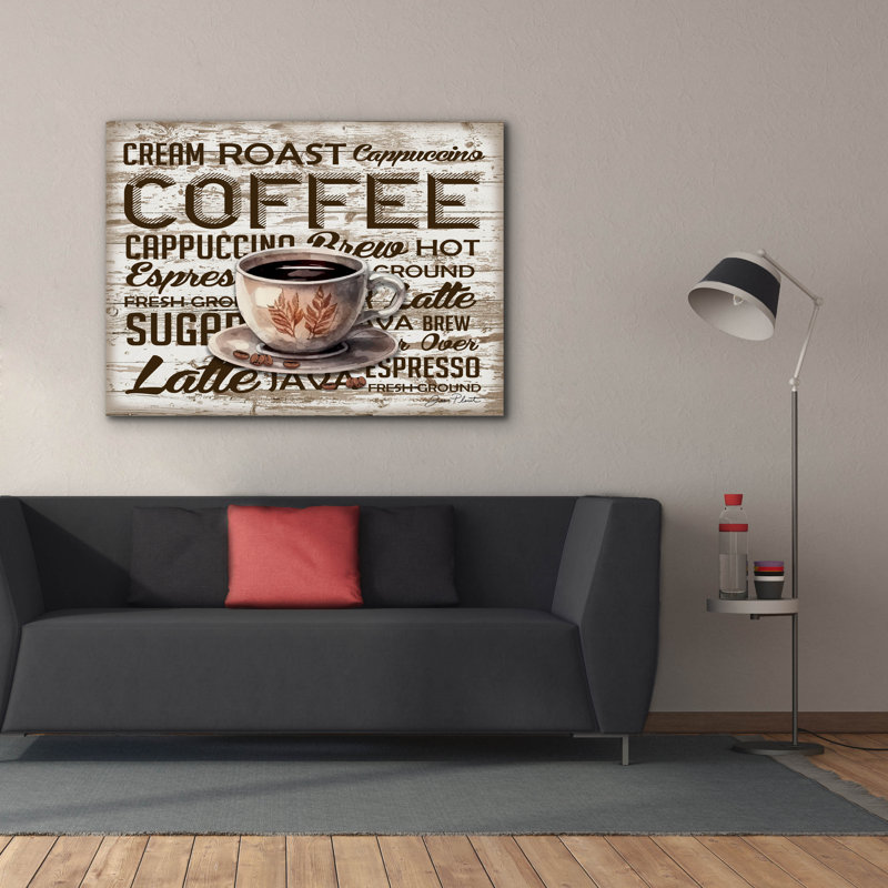 «Shiplap Coffee Sign A» par Jean Plout, art mural sur toile, H 40 po x l 54 po x P 1,5 po