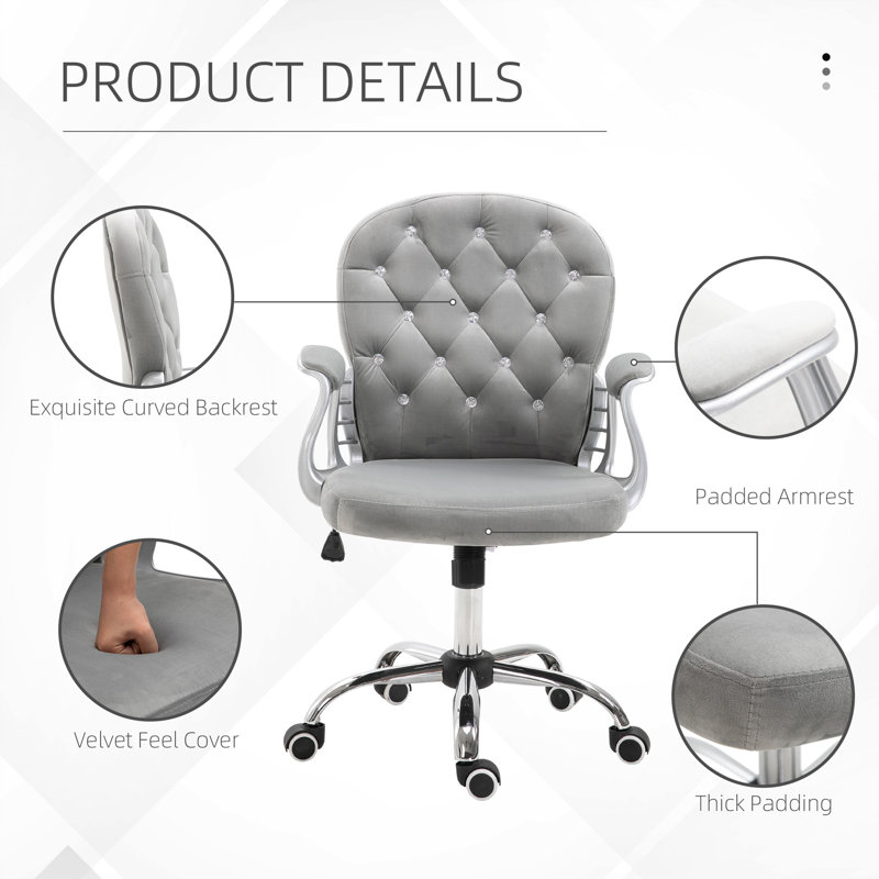 Velvet Home Office Chair, Gray, Velvet