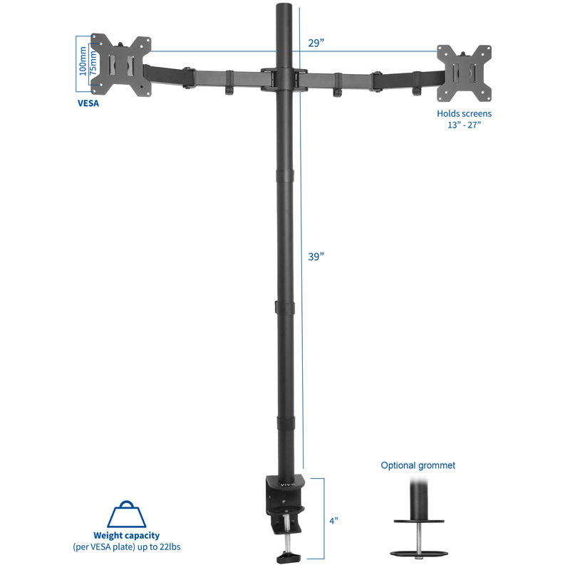 Dual Monitor Extra Tall Desk Mount