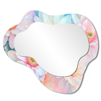 Large Rustic Cloud-Shaped Wall Mirror – Morning Dew of Pastel Color Cactus Flowers, Printed on Metal