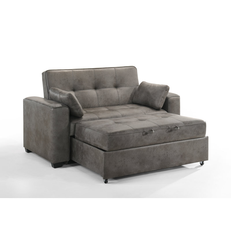 Kridia 77'' Faux Leather Reclining Sleeper Sofa, Stone Faux leather, Full