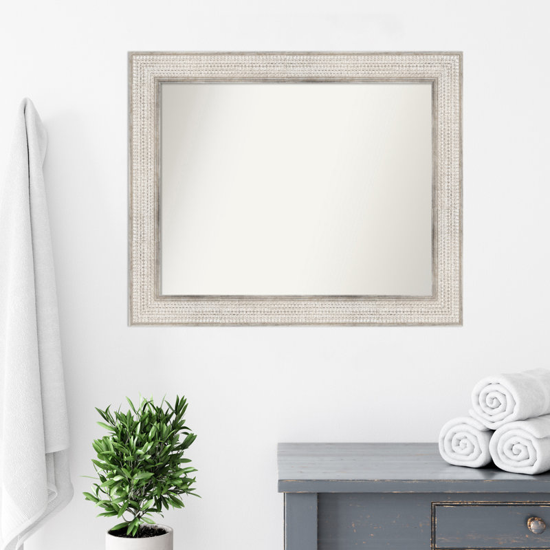 Trellis Silver Wood Rectangular Bathroom Wall Mirror
