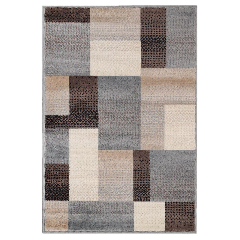 Tapis gris-brun rond patchwork résistant aux taches, Rectangle 4 pi x 6 pi
