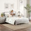 Structure de lit double avec tête de lit, lit plateforme double avec lattes en bois, aucun sommier requis, assemblage facile, finition gris moderne Mid-Century-1649690318-1649690317