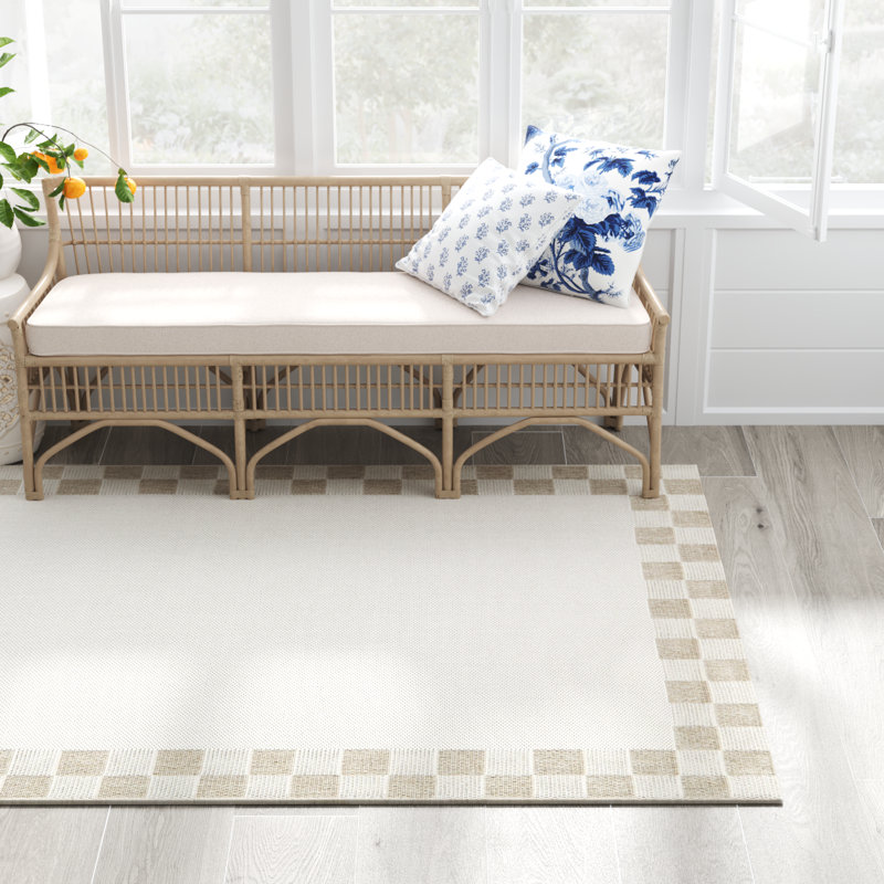 Harter Checkered Border Area Rug In Brown/Gray, Rectangle 7'10" x 10'