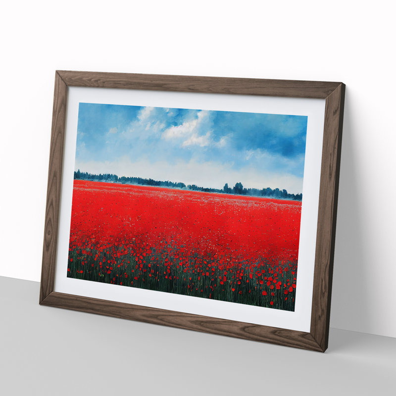 Awesome Poppies Flowers - Framed Print, 46cm H x 64cm W x 2cm D, Walnut