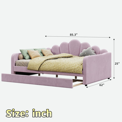 Upholstery Daybed with Shell-Shaped Headboard and Trundle