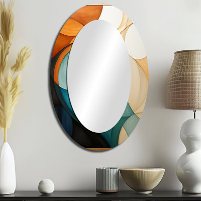 Orange Mid Century Organic Harmony I - Midcentury Modern Unique Wall Mirror Decor, Mid-Century Modern Large Mirror, Printed Metal Art