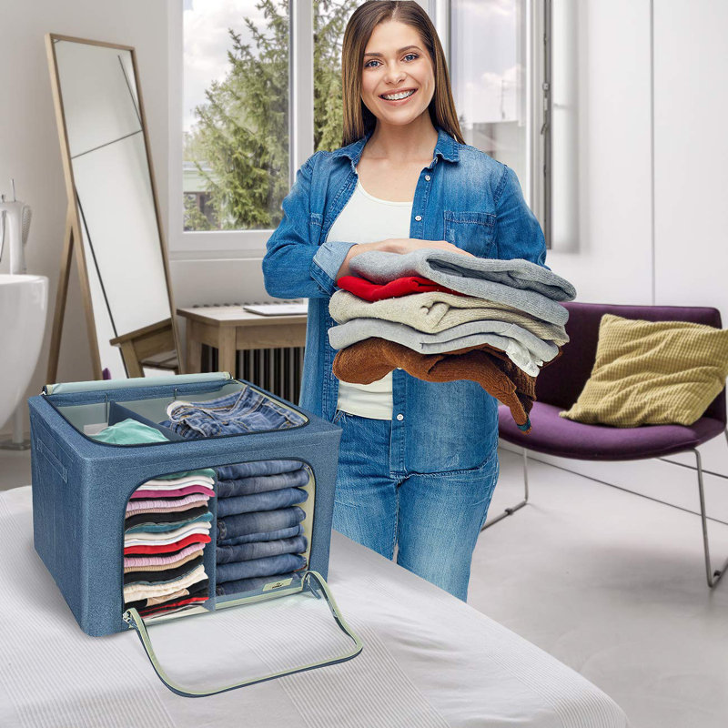 Sorbus Large Storage Box 2-Compartment Foldable with Window & Handles 2 Pack in Blue