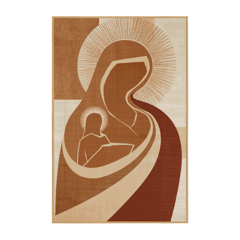 Tapis abstrait moderne et contemporain lavable à la machine en brun - reliure brun clair, 3 X 5