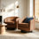 Fauteuil demi-tonneau pivotant en similicuir brun avec base en bois massif Applewold
