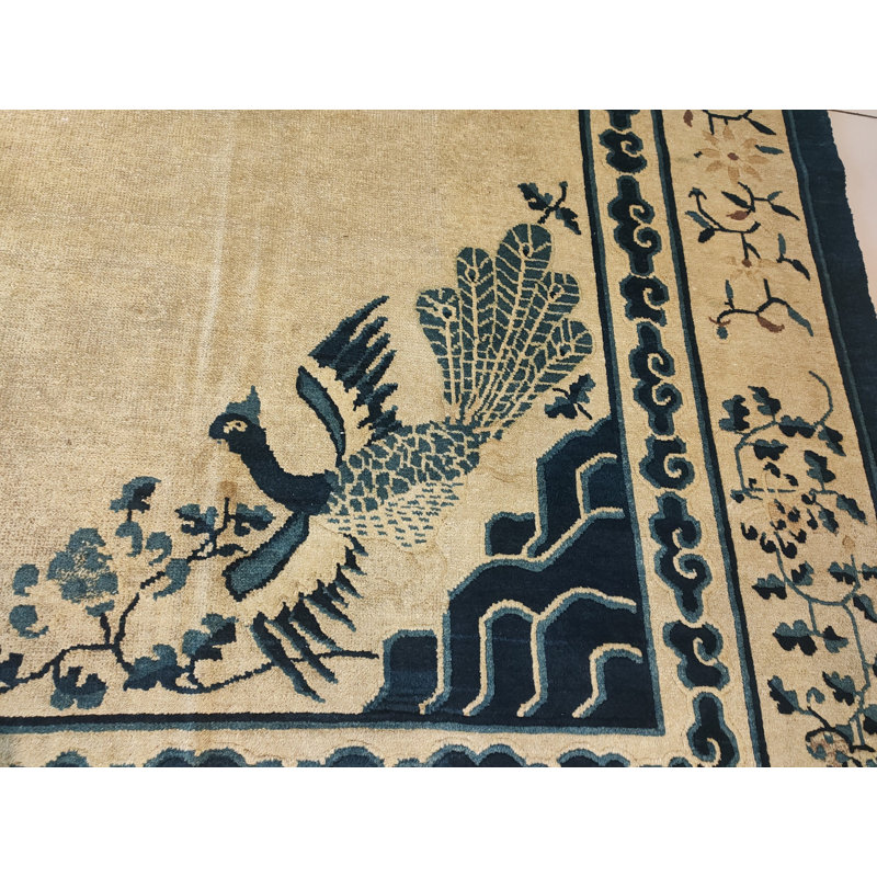 Antique Peking Chinese Medallion Beige 1890s Rug