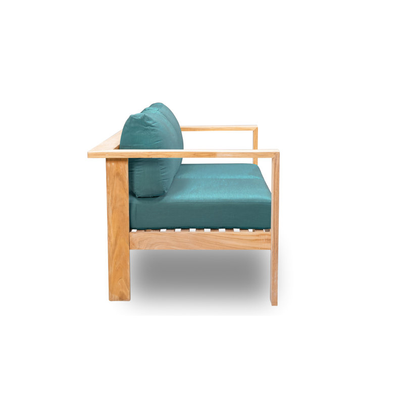 Sonoma 59'' Wide Teak Loveseat with Sunbrella Cushions, Cast Lagoon Sunbrella® Plainweave