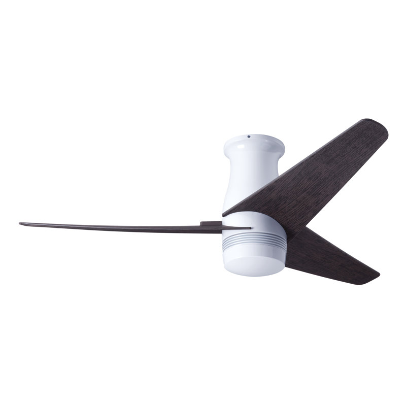 Velo Flush Mount Ceiling Fan, Gloss White, Wall Control, Ebony