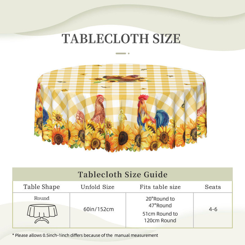 Washable Polyester Tablecloth Farmhouse Style with Cock & Gingham Pattern