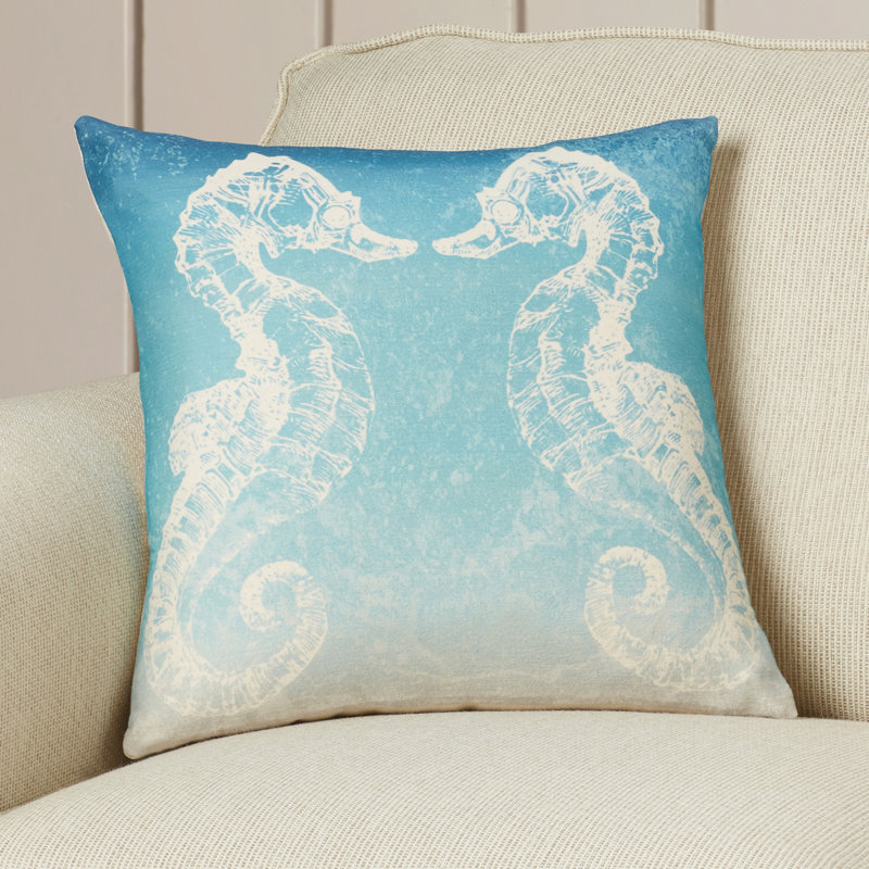 Seahorse Cotton Blend Throw Pillow
