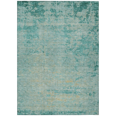 Machine Washable Indoor/Outdoor Xhevrie Teal Rug