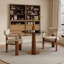 Ensemble de table de salle à manger 33 po de style contemporain de luxe avec piédestal en noyer rayé et base dorée - disponible en verre onyx minuit, texture arctique, brume du Sahara et finitions en marbre noir quadrillé-2113565925