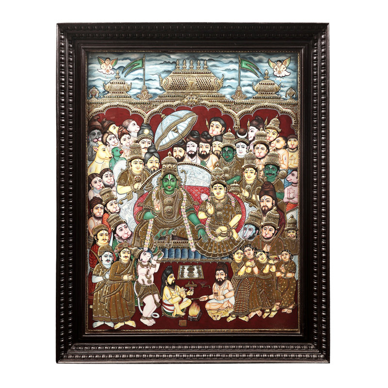 Rama Darbar Tanjore, peinture | Couleurs traditionnelles avec or 24 carats | Structure en bois de teck