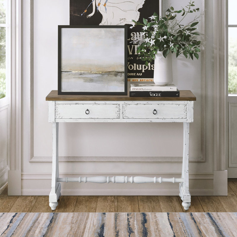 Console 2 tiroirs blanc antique